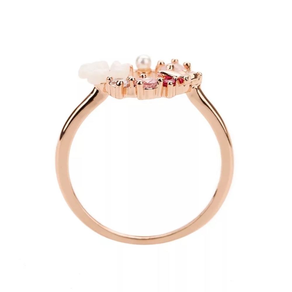 NEW Rose Gold Flower & Butterfly Circle Halo Ring - Picture 3 of 6
